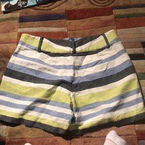 Ann Taylor Womens Shorts 4 Linen Stripes Green